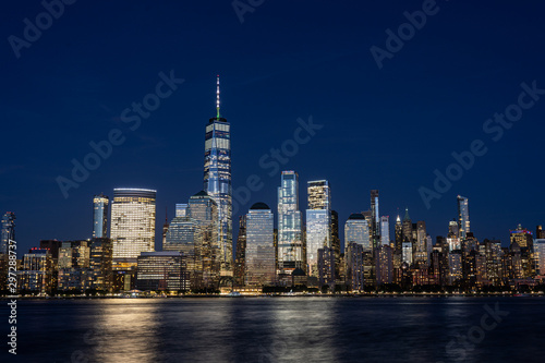 Lower Manhattan Skyline at Night  NYC  USA