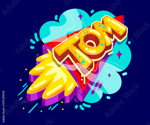Tom kids boy name graffiti style on the rocket start