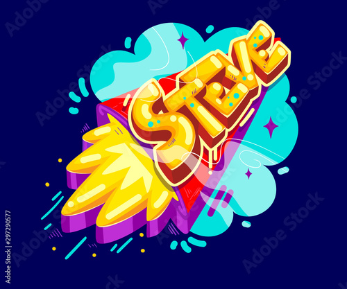 Fotografie Steve kids boy name illustration on the rocket start
