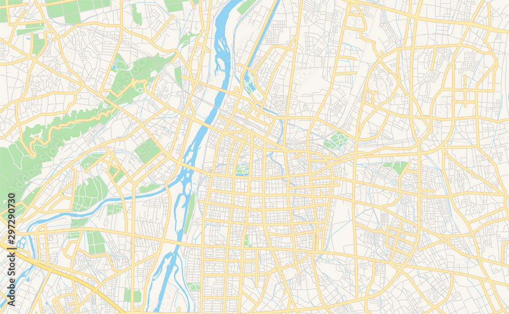 Printable street map of Toyama, Japan