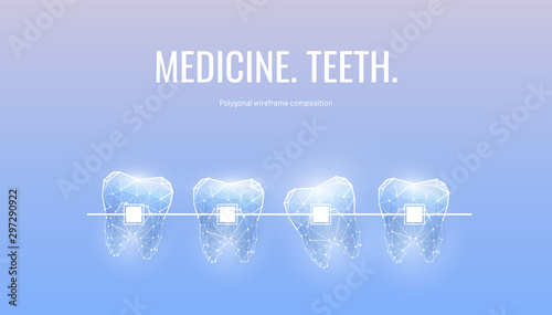 Teeth with braces low poly banner template