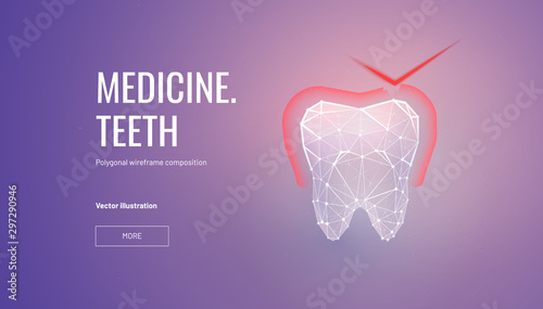 Toothache treatment low poly wireframe landing page template