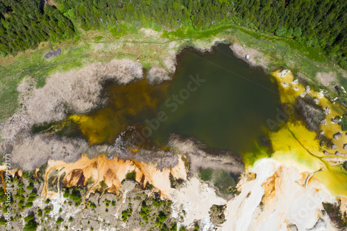  Aerial shot of colorful artificial mining lake