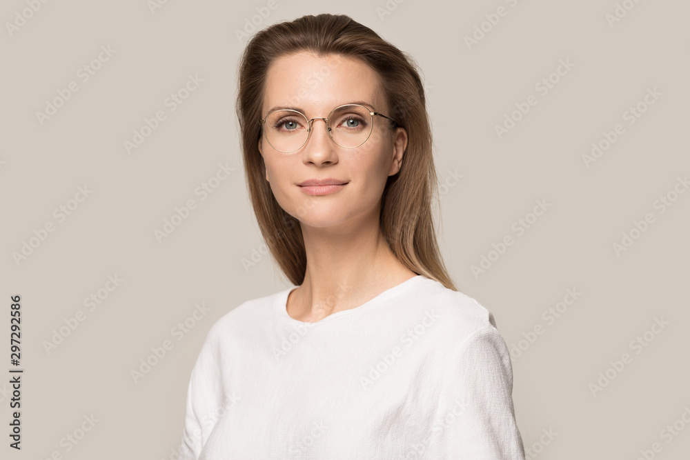 Portrait of Caucasian woman in glasses posing in studio Portrait of Caucasian woman in glasses posing in studio