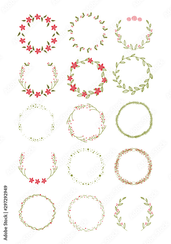 Big collection of hand written christmas wreaths