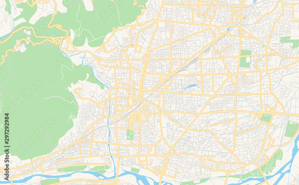 Printable street map of Nagano, Japan