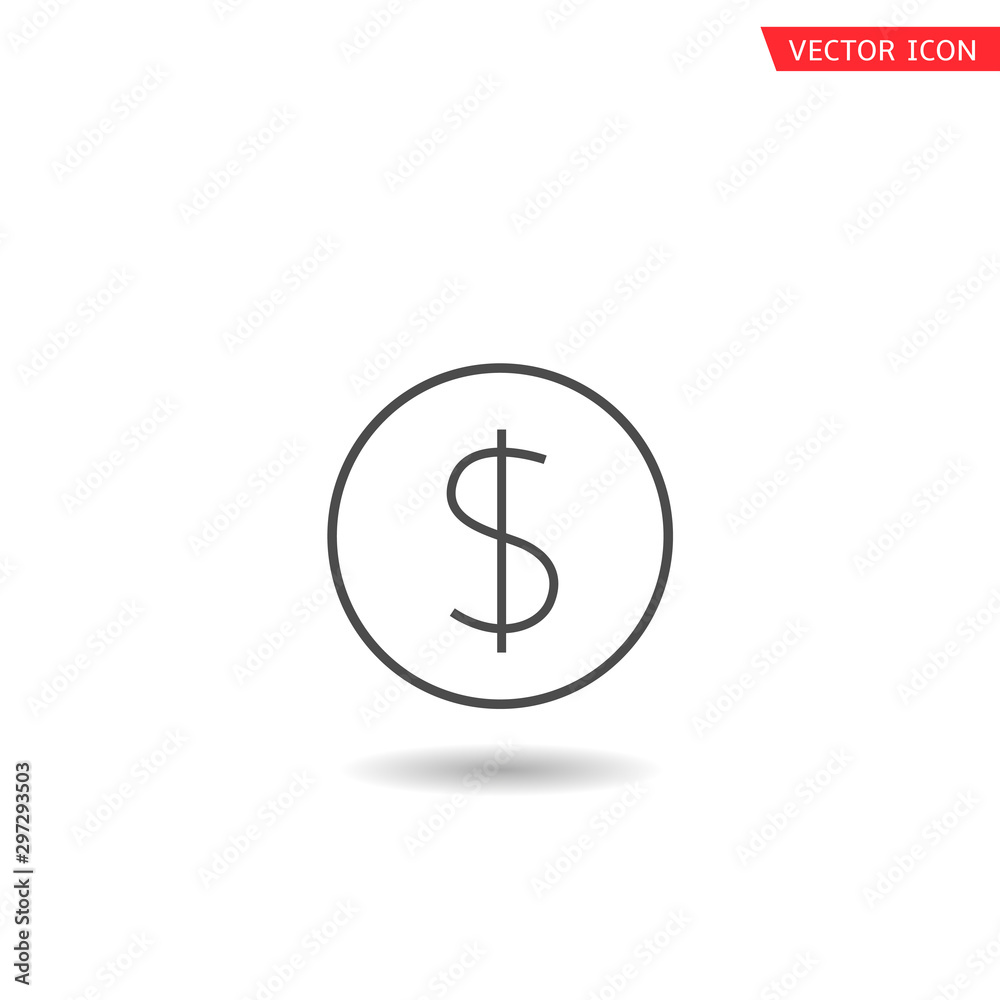 Fototapeta premium Dollar coin. Money icon isolated, Payment income salary bonus symbol Vector illustration