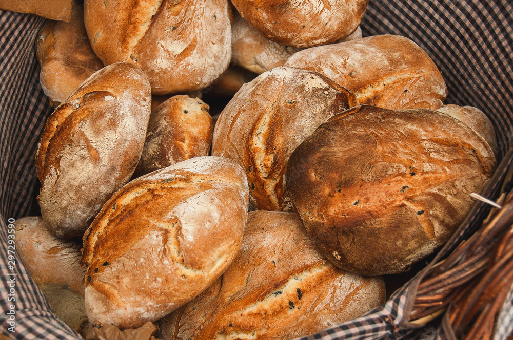 Bakery. Rustic crusty traditional  bread. Freshly baked bread.