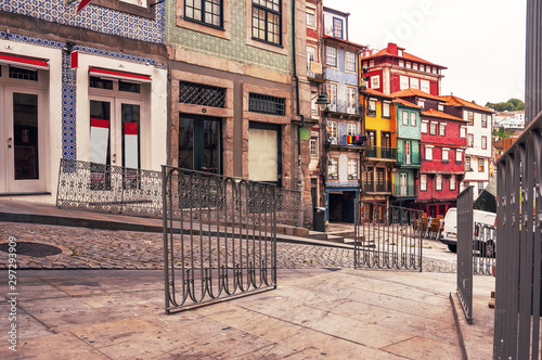 Porto. Portugal. Medieval alleys and traditional colored houses, the historical center of the city.