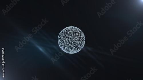 Flying modern virtual network sphere abstract 3D background.