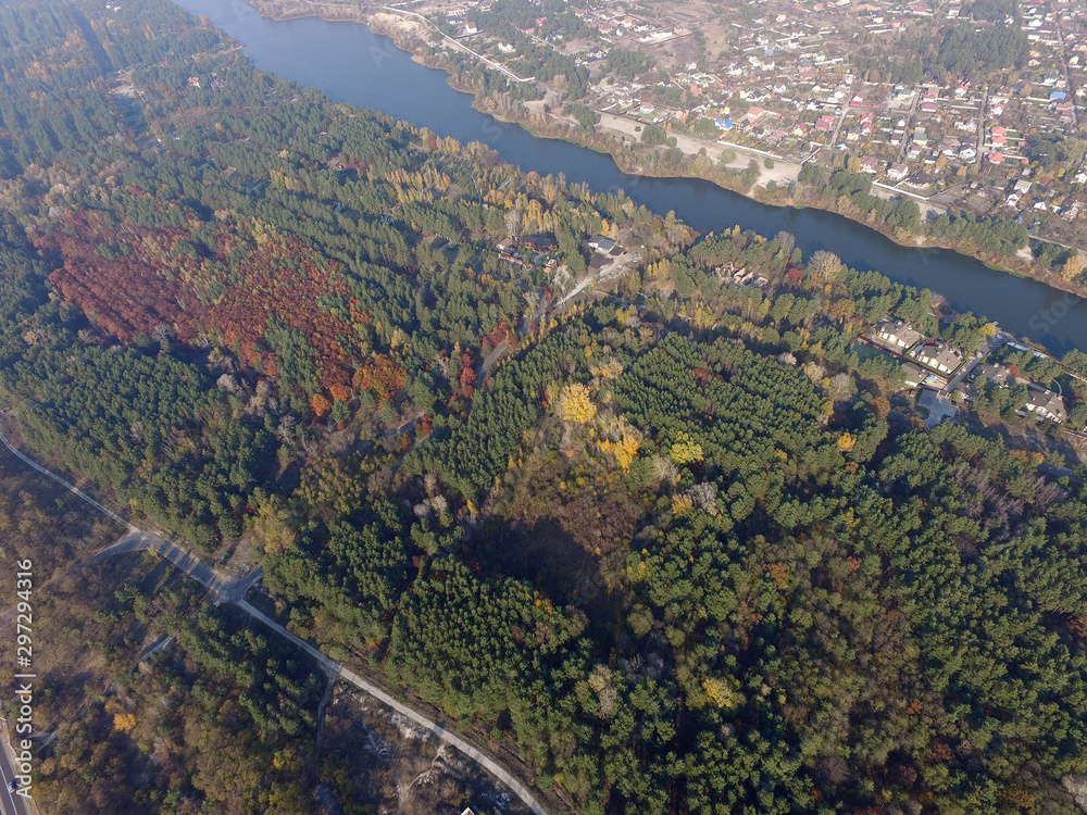 Aerial view of the Saburb landscape (drone image). Kiev Region,Ukraine