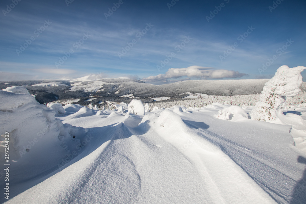 Winter mountains scenery from Krkonoše, Czech republic