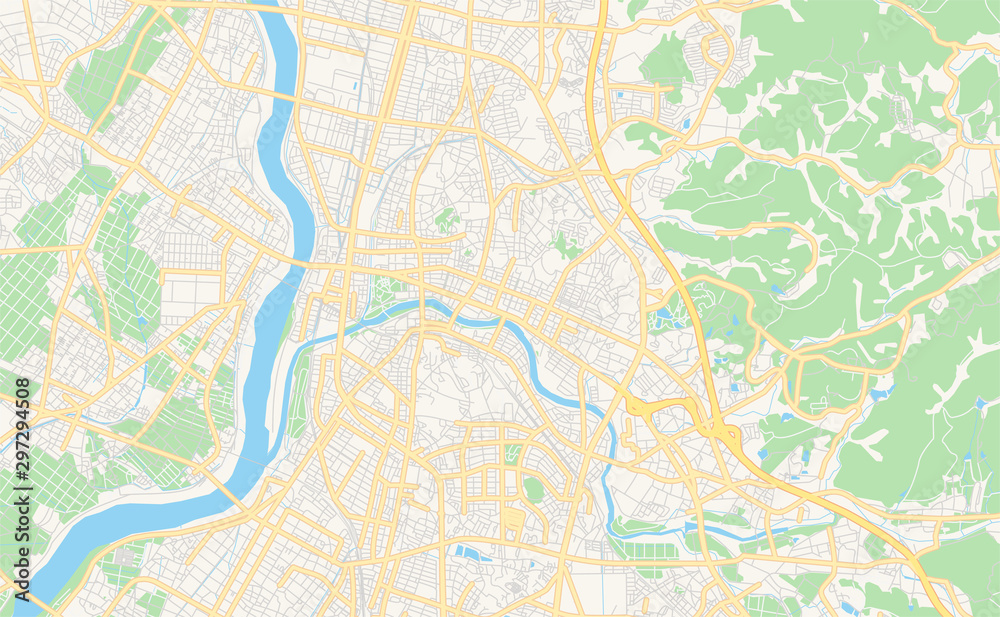 Printable street map of Okazaki, Japan