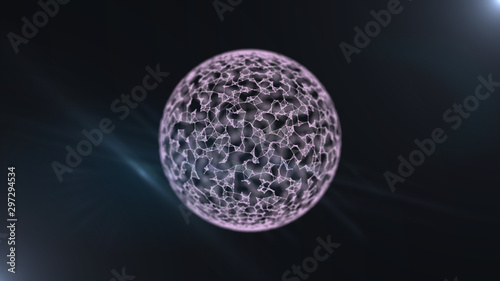 Consentration of nuclear energy in floating illuminating ball on black.