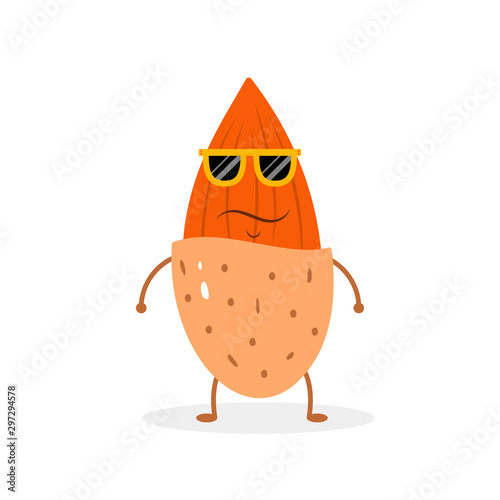 Funny cartoon character from almond in sunglasses.