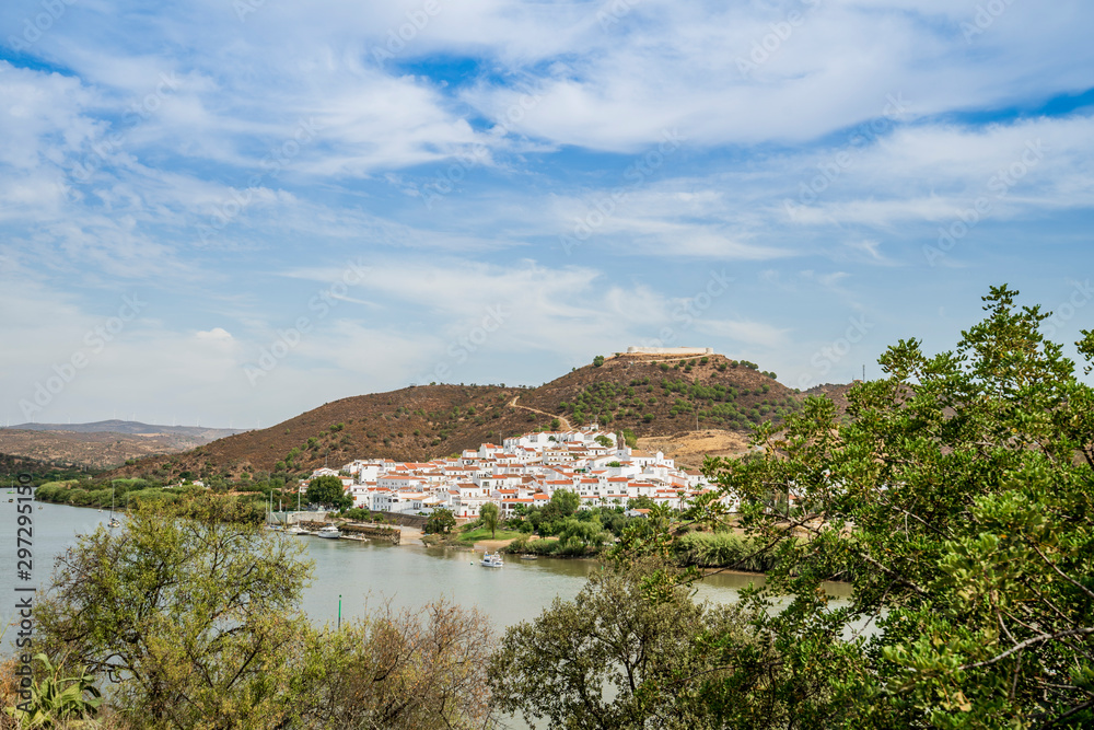 Sanlucar de Guadiana in Spain pictured from portuguese side on the opposite side of Guadiana river