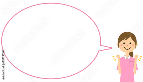 ガッツポーズをする介護スタッフ　ふきだし