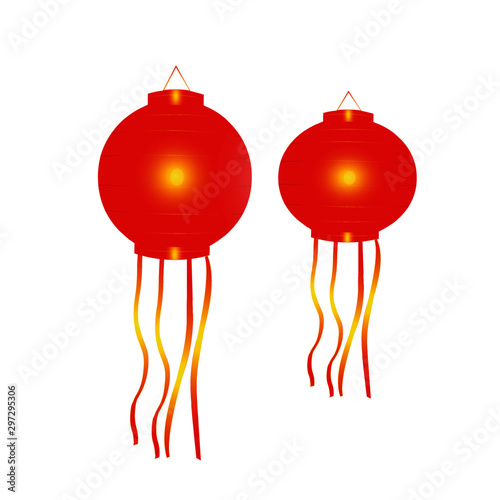 Two Red Decorative Paper Lamps - Cartoon Vector Image