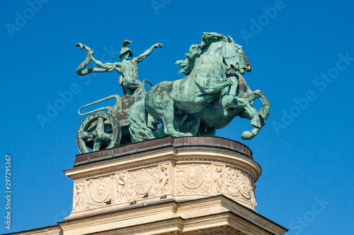 Budapest  Hungary - October 01  2019  Statue Chariot of Heroes at Hero s Square in Budapest