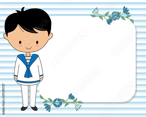 My first communion child card. Boy with blank frame