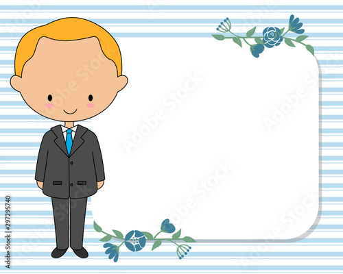 My first communion child card. Boy with blank frame