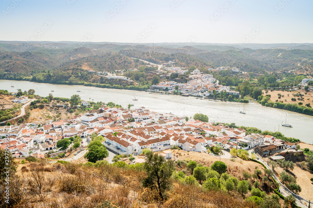 View of Alcoutim in Portugal and Sanlucar de Guadiana in Spain