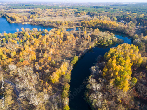 Aerial view to autumn forest and river bend © Sergiy Bykhunenko