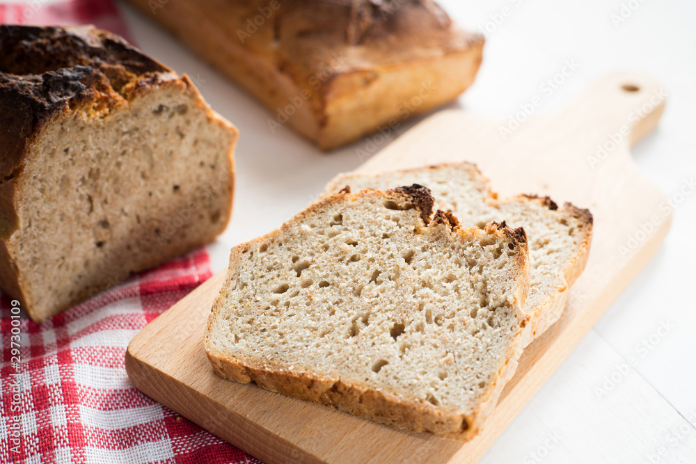 tasty bread baked at home, healthy homemade bread, bio ingredients