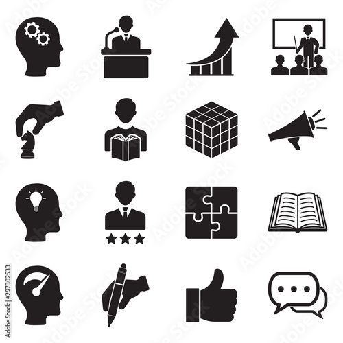 Skill Icons. Black Flat Design. Vector Illustration.