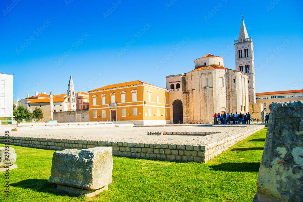 Croatia, city of Zadar, ancient Saint Donatus church on the old Roman forum ruins, urban landscape