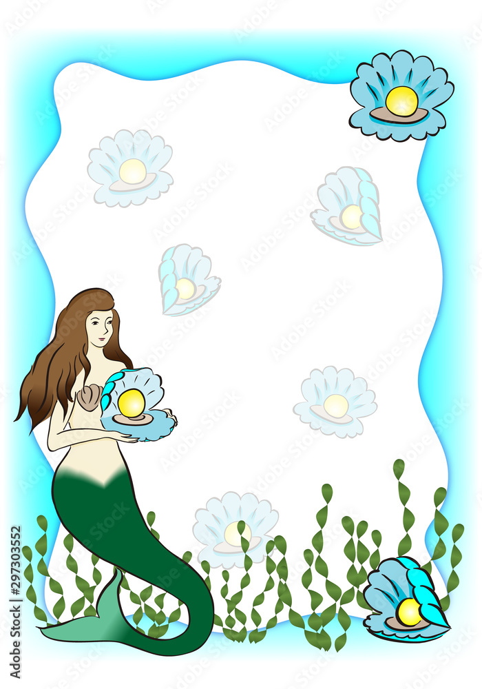Naklejka premium mermaid and pearl vector