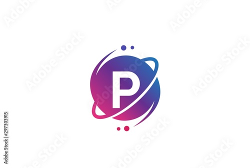 Initial letter circle planet with orbit and dots gradient color logo template