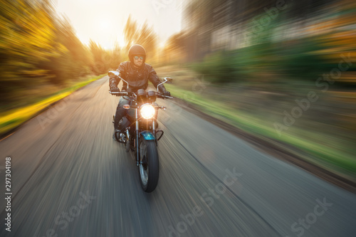 Motorcycle driver with blurred motion effect