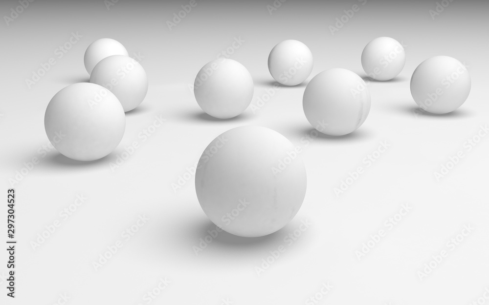 White abstract background. Set of white balls isolated on white backdrop. 3D illustration White abstract background. Set of white balls isolated on white backdrop. 3D illustration