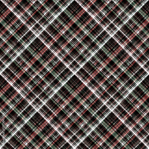 Seamless checkered pattern. Red, black, white and dark green small cell diagonally. Ornament.