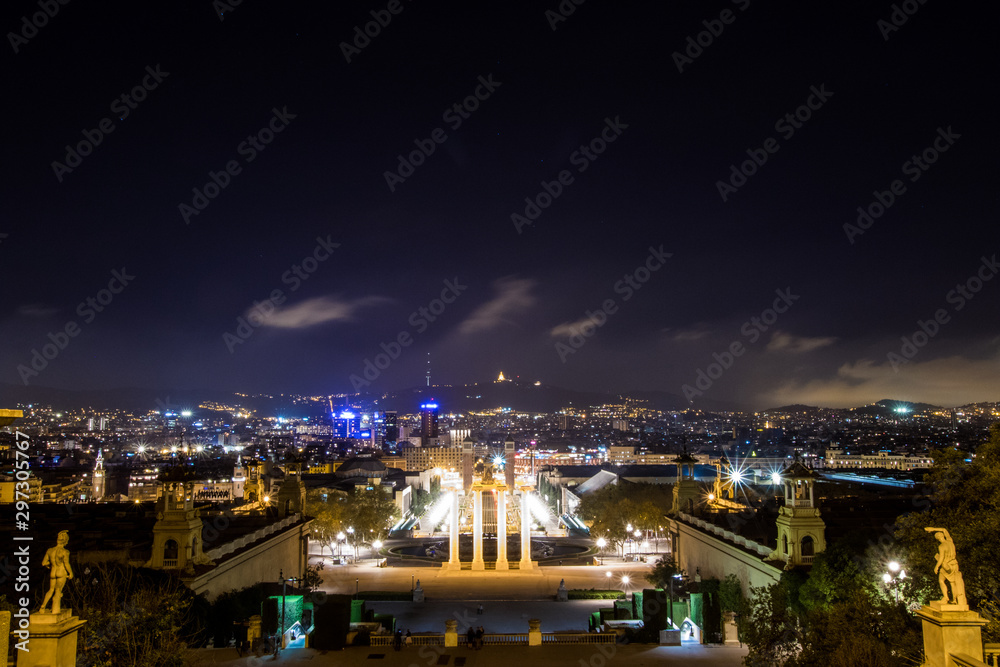 Four columns, plaza espana, tibidabo - Barcelona night landscape