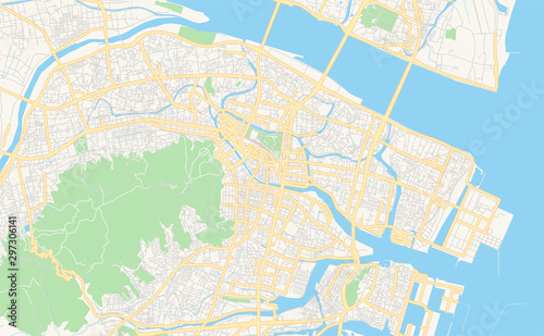 Printable street map of Tokushima, Japan