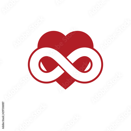 Love Forever conceptual sign, vector symbol created with infinity loop sign and heart.