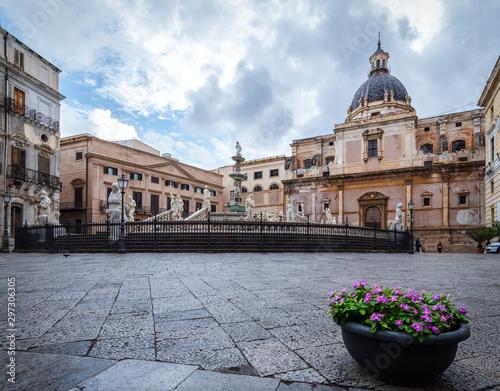 Palermo, Fountain Pretoria, The most popular monument of Sicily, Italy.