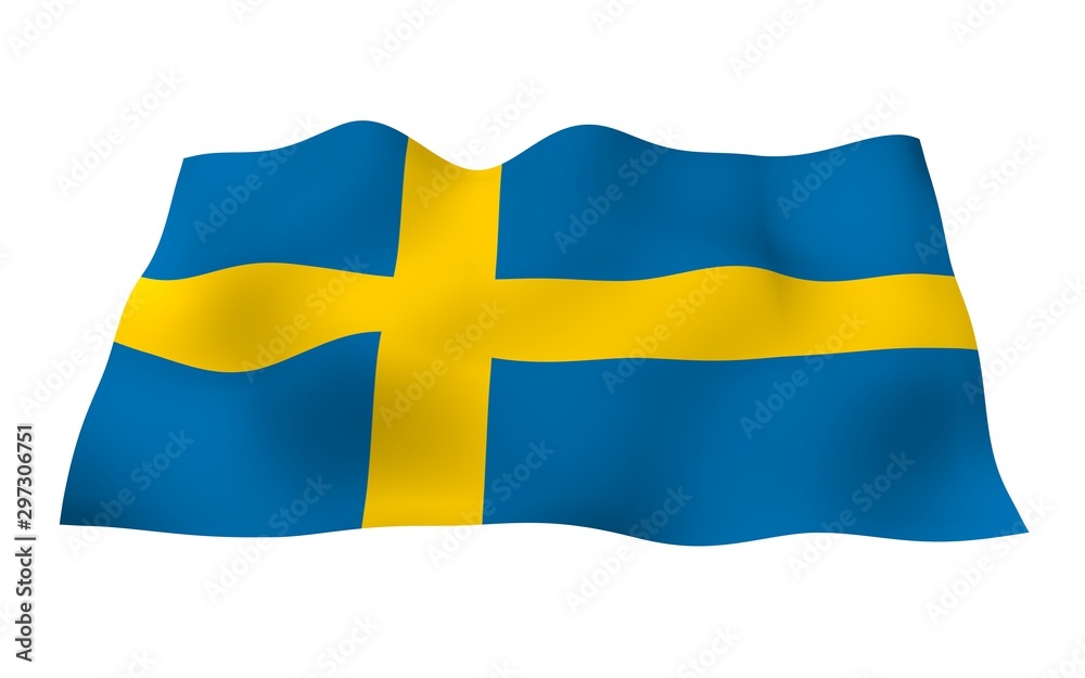 The flag of Sweden. Official state symbol of the Kingdom of Sweden. A blue field with a yellow Scandinavian cross that extends to the edges of the flag. 3d illustration The flag of Sweden. Official state symbol of the Kingdom of Sweden. A blue field with a yellow Scandinavian cross that extends to the edges of the flag. 3d illustration