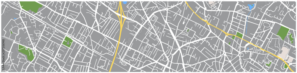 Map of an unknown city. streets squares and parks. Rivers and ponds. For use as a banner or graphic for a website. - obrazy, fototapety, plakaty 