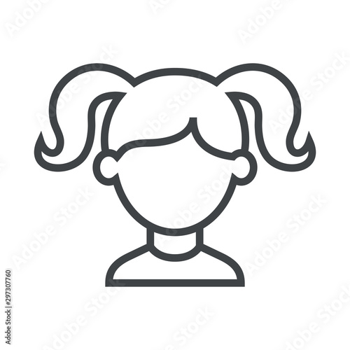 Line icon girl with pigtails