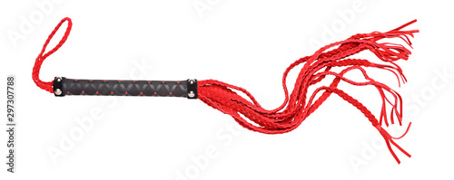 Canvas Print Leather black and red whip for sex games.
