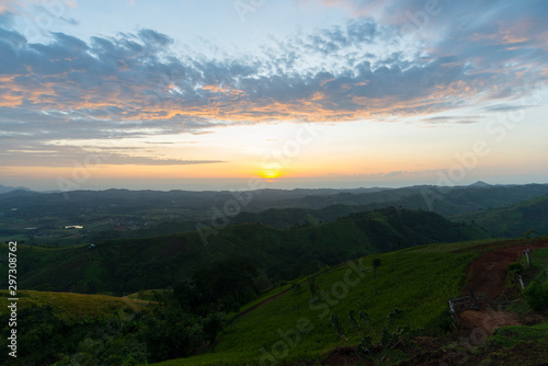 Amazing Dawn, Morning sunrise viewed from the hill, Beautiful landscape. © Maxky