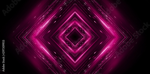 Dark abstract futuristic background. Neon lines  glow. Neon lines  shapes. Pink  glow