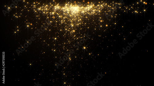 Gold glittering sequins for beauty product on dark background
