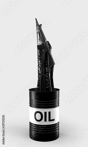 Weapon from an oil barrel. Arms trade. Oil industry concept. 3d illustration.