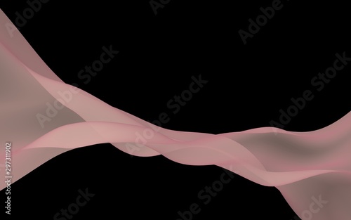 Abstract wave. Scarf. Bright ribbon on black background. Abstract smoke. Raster air background. 3D illustration