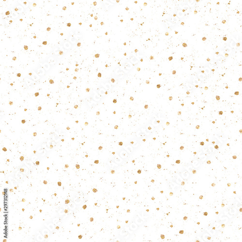 Modern abstract watercolor hand drawn seamless pattern with small gold texture dots. Perfect for festive invitation, greeting card, wrapping paper, fabric, background.
