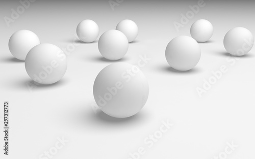 White abstract background. Set of white balls isolated on white backdrop. 3D illustration